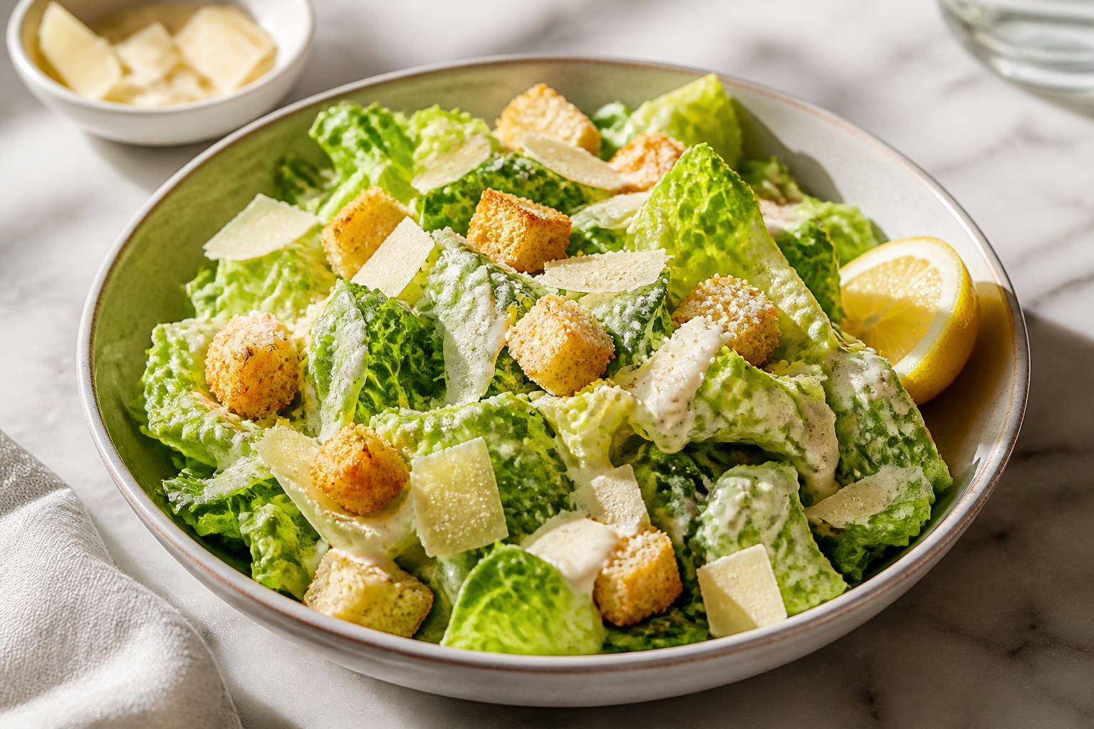 Fresh vegetarian caesar salad bowl
